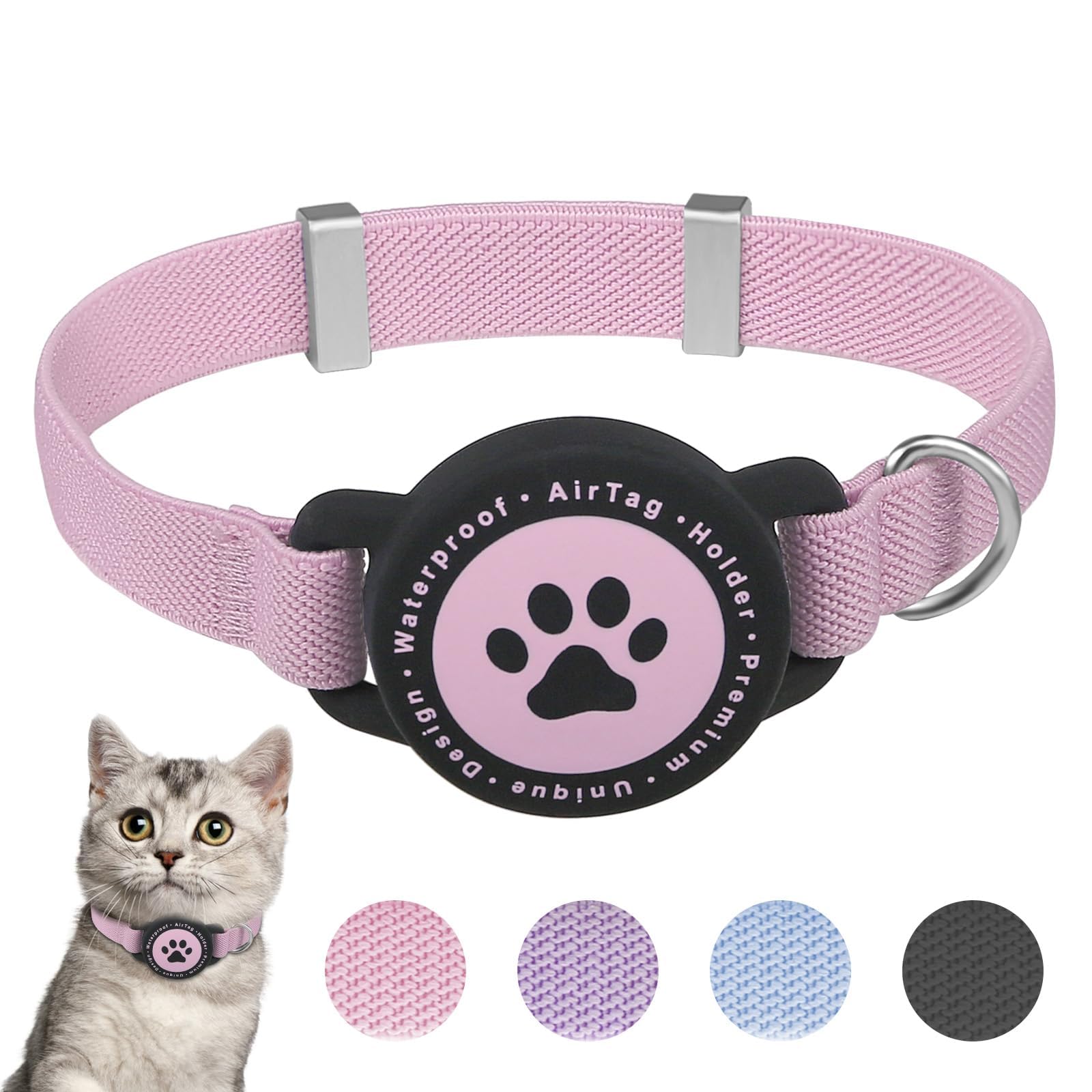 Airtag Cat Collar, Stretchy Kitten Collar with Apple Air Tag Holder, Lightweight and Comfortable, Ultra Elastic GPS Cat Collars for Cats Kittens and Puppies, 7.5-12.5 Inch