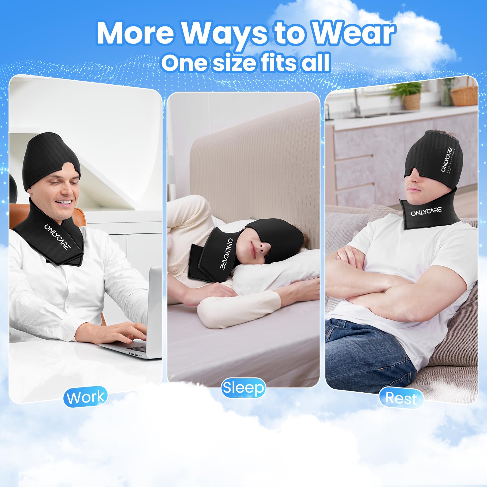 ONLYCARE Migraine Relief Cap and Neck Ice Pack Wrap Gel Set, Upgrade Headache Relief Cap and Shoulder Cold Pack, Hot and Cold Compress, FSA - HSA Eligible, Relief of Pain, Swelling, Office Pressure