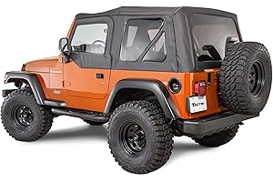 TACTIK Fabric Only Replacement Soft Top - Fits Jeep Wrangler TJ 1997-2006 - Custom-Fit Fabric Roof with Removable Side and Back Window Jeep TJ Soft Top Jeep TJ Top Cover (With Door Skin Black Diamond)