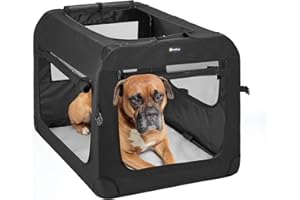 Veehoo Folding Soft Dog Crate, 3-Door Portable Collapsible Pet Kennel for Crate-Training Dogs, 5 x Durable Mesh Screen, 600D 