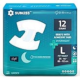 SUNKISS TrustPlus Overnight Adult Diapers with Tabs, Unisex Disposable Incontinence Briefs for Men and Women, Odor Control, Large, 12 Count