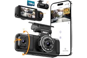 iiwey N7 3 Channel Dash Cam Front and Rear Inside 3K+1080P+1080P with 128GB SD Card, 4K+1080P Dual Dash cam Front and Inside 5GHz WiFi, Rotatable Side Camera for Car, 24/7 Recording, IR Night Vision