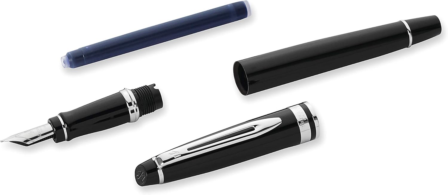 Waterman Expert Fountain Pen, Glossy Black | Chrome Attributes, Medium Nib - Image 4