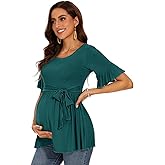 WOOXIO Women's Ruffle Maternity Tops Short Sleeve Wrap Tie Front Shirts Pregnancy Clothes