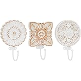 SOFFEE DESIGN Set of 3 Bohemia Coat Hooks, Wood Carving Pattern Design Retro Friction Process, High Load-Bearing, for Vocation House, Bohe Room
