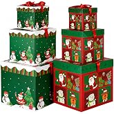 Krdrgey 6-Pack Christmas Gift Boxes with Lids and Ribbons, Red and Green, 3 Sizes, Stackable Nesting Boxes for Holiday Gifting, Party Favors, Treats, and Decor