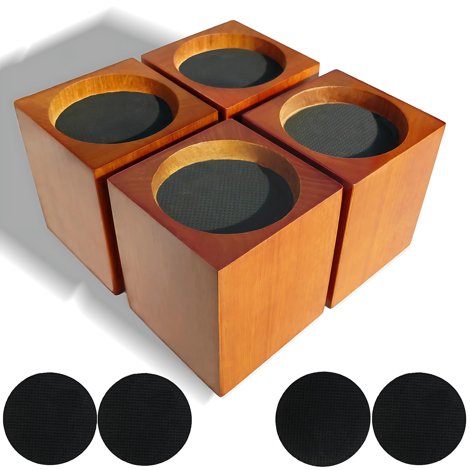 Photo 1 of ECOGREDA Wood Bed Furniture Risers 4 Inch Heavy Duty Risers, Supports up to 6,000 Lbs, for Sofa Couch Desk Chair Table Base Raising Space, Convenient Store and Cleaning, Pack of 4 Brown