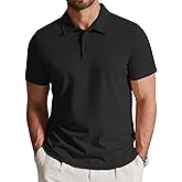 COOFANDY Mens Cotton Polo Shirt Short Sleeve Golf Shirts 3 Buttons Casual Work T Shirts