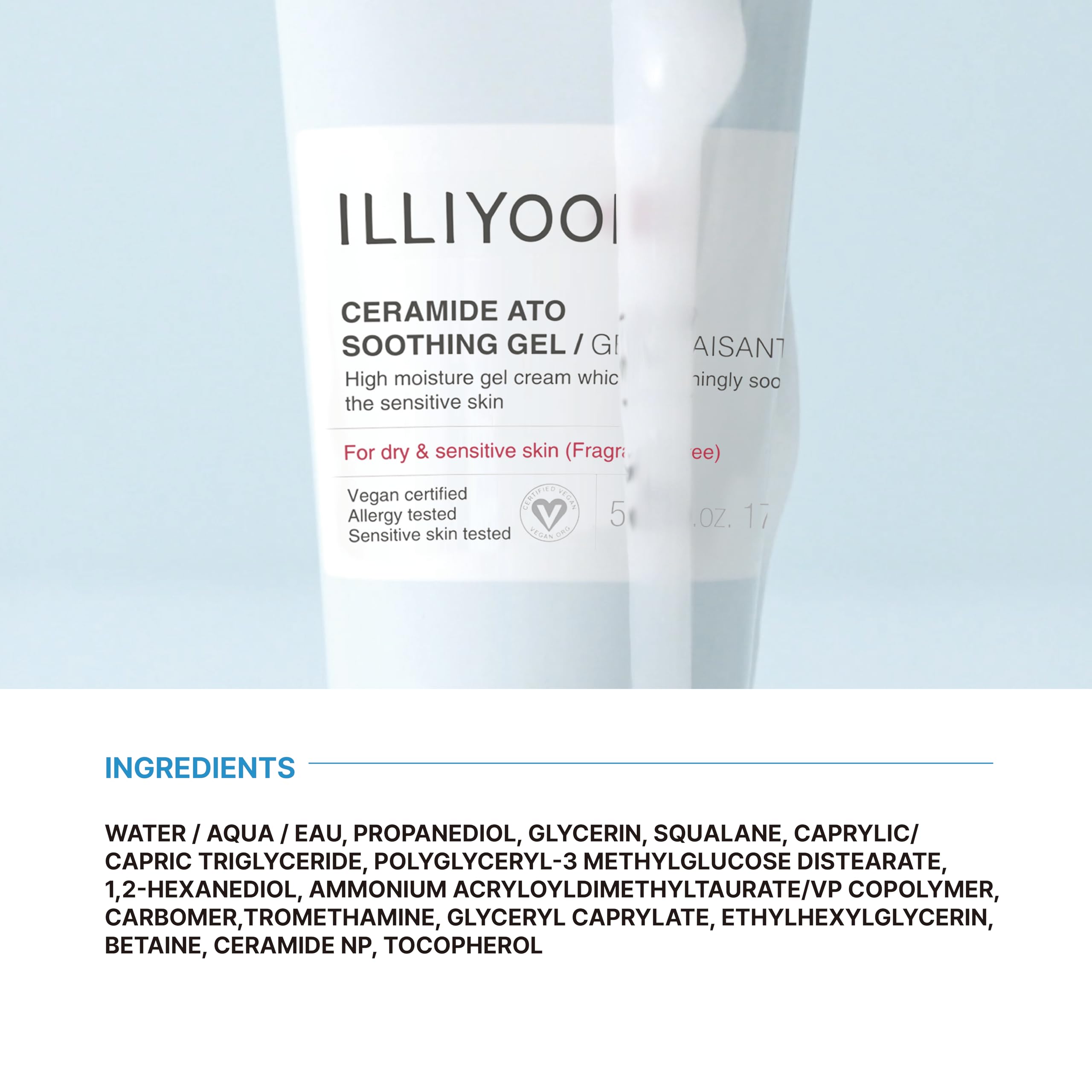 Illiyoon Ceramide Ato Soothing Gel - Vegan Facial Moisturizer for All Skin types, 5.9 Fl Oz (175ml)