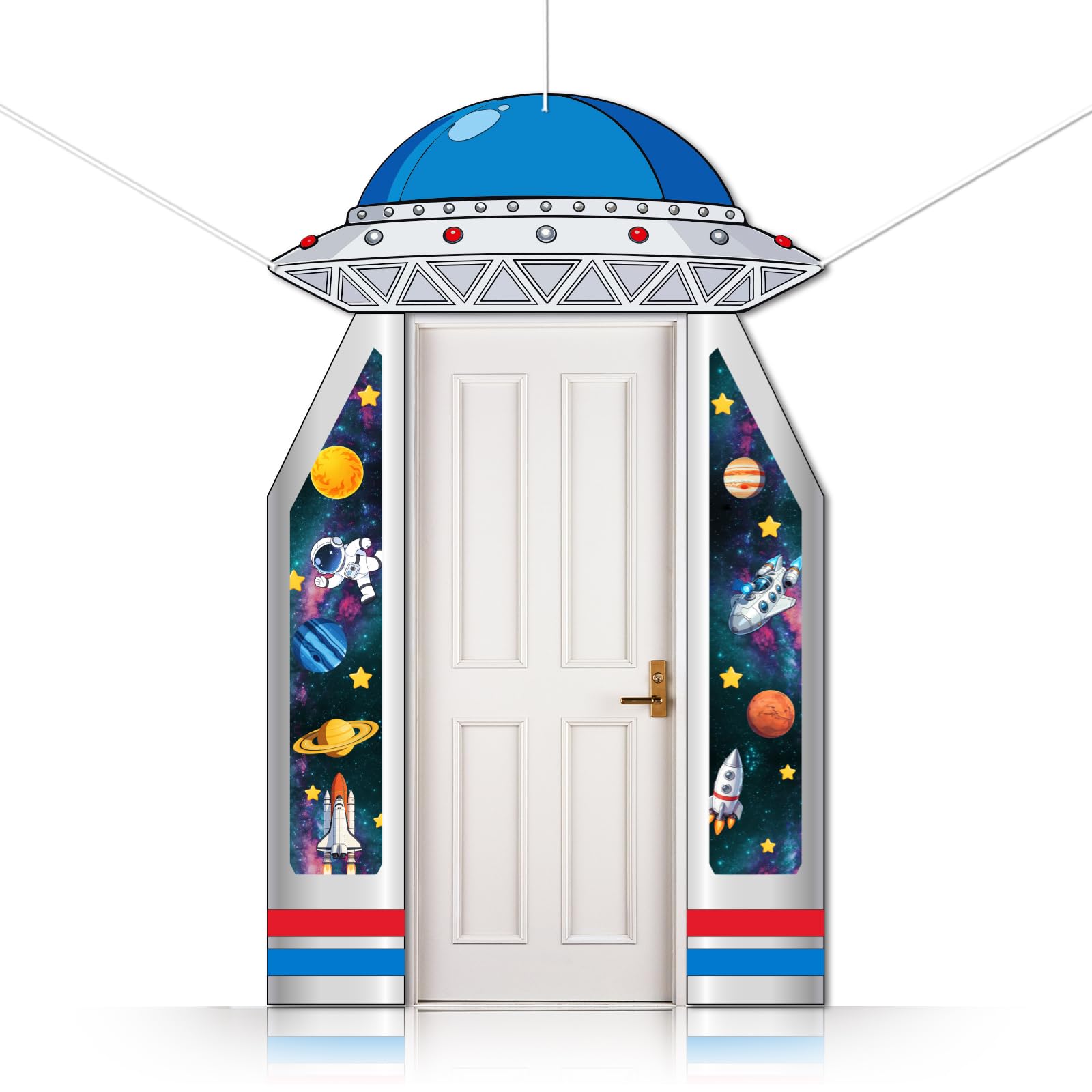 CUTHOLLOW 3PCS Spaceship Porch Sign Banner, Astronaut Rocket Planet Pattern Party Decorations Hanging Welcome Door Banner for Photo Backdrop Birthday Party Supplies — image 1
