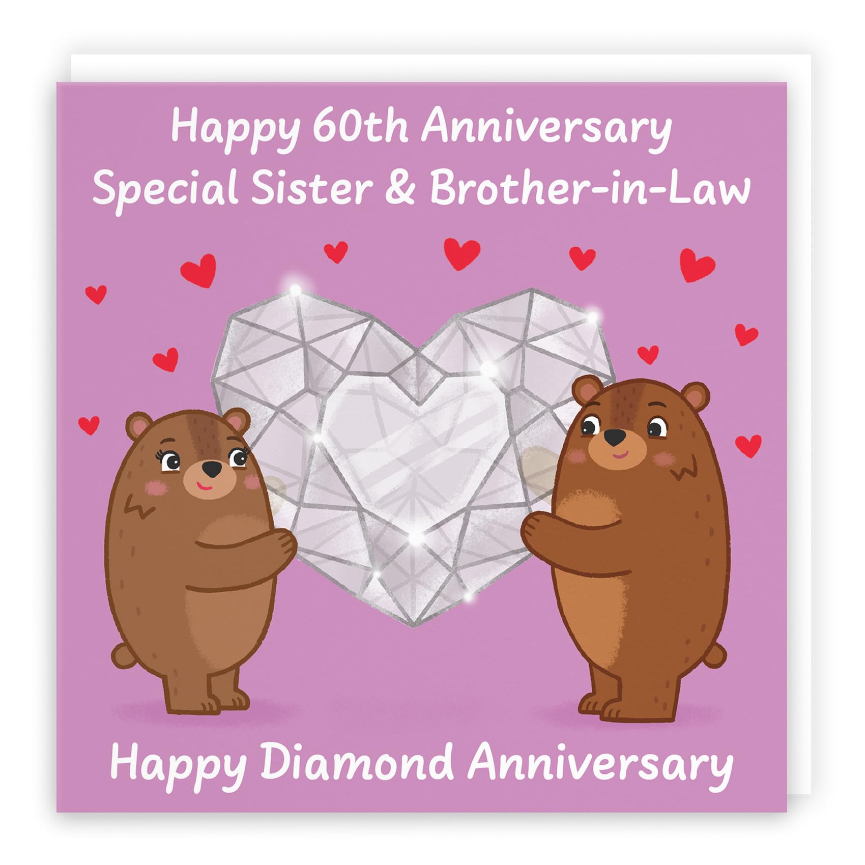 Hunts England - Sister And Brother In Law 60th Anniversary Card - Diamond Anniversary - 60 Years - Cute Fun Bears Card For Sister & Brother-in-Law - Love Story Collection