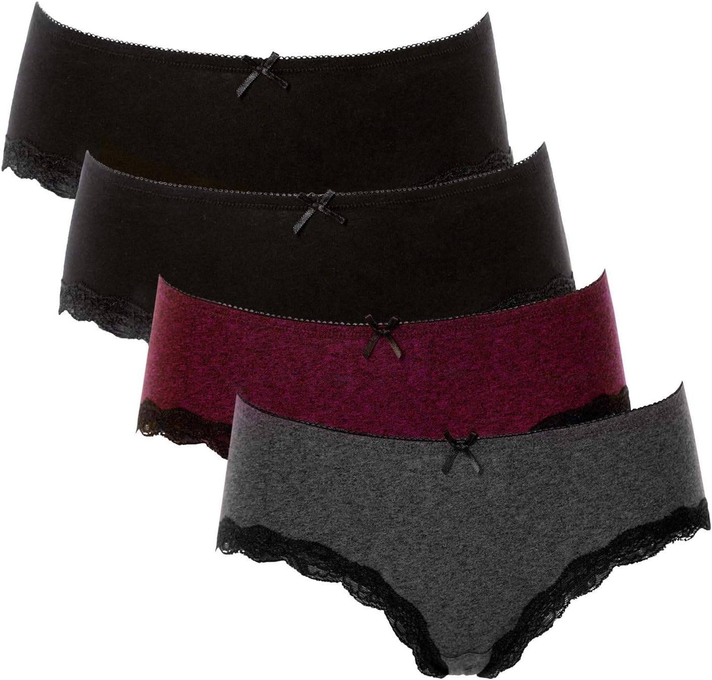 Women's Cotton Brief Panties Soft Underwear Lace Trim Hipster 4 Pack