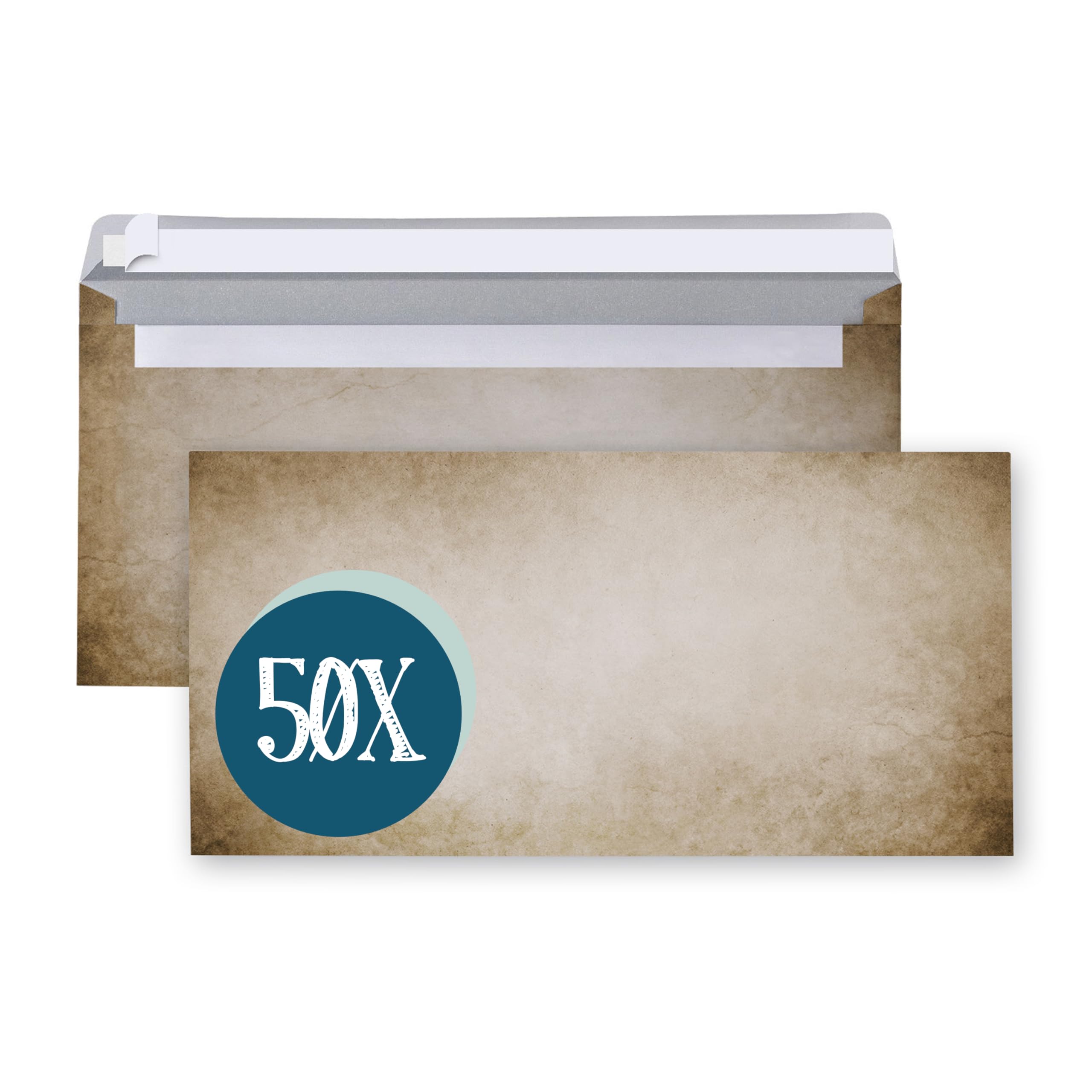 Logbuch-Verlag Envelopes Vintage Brown Beige Marbled DIN Long 22 x 11 cm with Self-Adhesive Strips Pack of 50