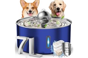 HUTENOY Dog Water Fountain,7L/1.8Gal/236oz Stainless Steel Dog Water Bowl Dispenser,Auto Pet Water Fountain with Spherical Fountain Spout,Ultra-Quiet Pump,5-Layer Filtered Water Fountain for Large Dogs