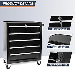 SumKea 5 Drawer Rolling Tool Chest, Rolling Tool