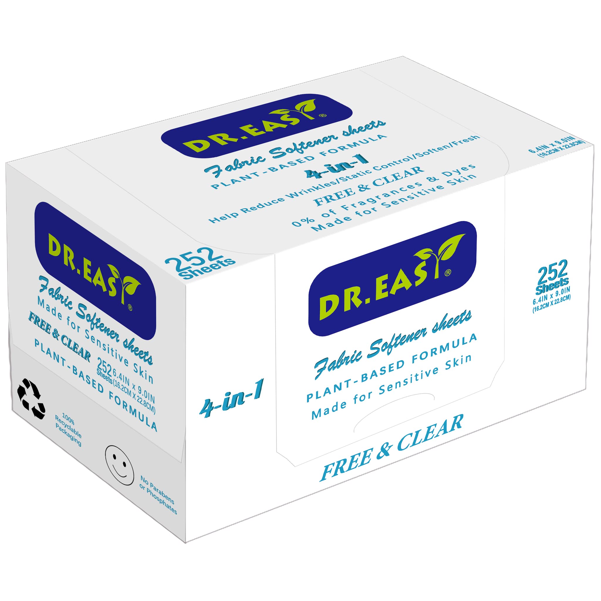 Photo 1 of DR.EASY Dryer Sheets Plant Based Formula 252 Ct Fabric Softener sheets for Laundry Free & Clear Essential Oil Scented No Artificial Fragrances No Dyes Reduce Static & Wrinkles Help Repel Pet Hair