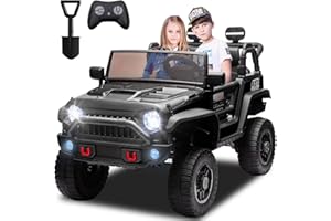 BCARORUR 24V 2 Seater Ride on Toys for Big Kids, Electric Truck w/Remote Control, 20.28" Wide Seat, 2x200W Motor, 5 Mph Max Speed, Bluetooth, MP3, Belts, Lights, Power Car Wheels for Boys and Girls (Black)
