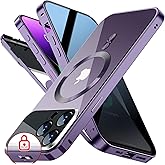 [Full Camera Protection& Mechanical Lock]Magnetic Privacy Case for iPhone 14 Pro [Compatible with MagSafe] [CD Metal Ring]Full Body Shockproof Metal Bumper, 9H Anti Peeping Glass Cover-Purple