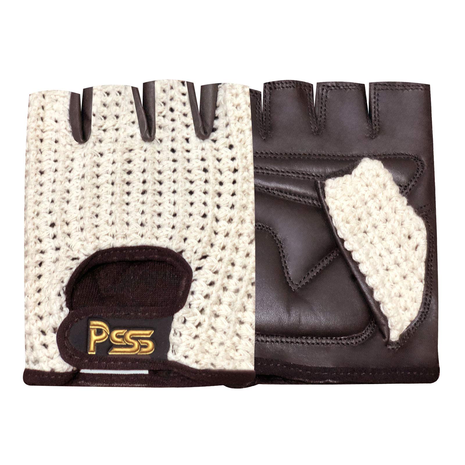 Prime Finger Less Net Cycle Padded Gloves Biker Fitness Gym Body Building Weight Lifting Glove 411 (Brown With White Net, XXL)