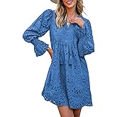 Dokotoo Womens 2026 Boho Dress Tassel V Neck Long Sleeve A Line Casual Hollow Out Lace Ruffle Party Dresses