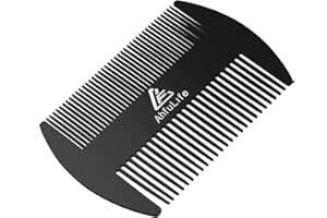 AhfuLife Stainless Steel Metal Hair&Beard Comb - Anti-Static Dual Action Beard Comb - Credit Card Size Comb Perfect for Wallet and Pocket - Presented in Gift Box (Black)