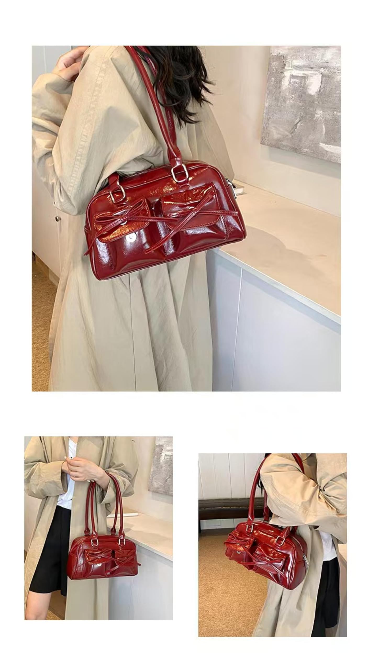 Y2K Women's Handbag, PU Leather, Bowknot, Cute, Shoulder Bag, Handbag, Lightweight, Stylish, Black