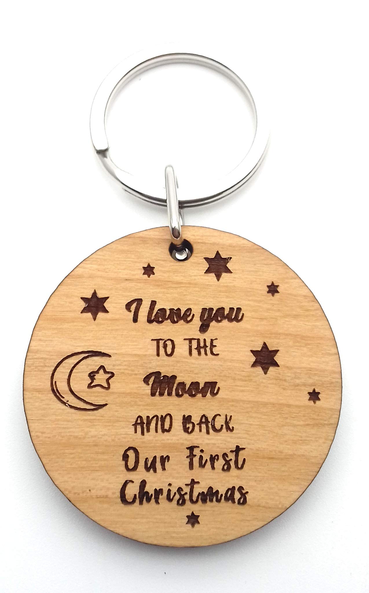 Our First Christmas I Love You to The Moon and Back 1st Wooden Keyring Key Ring