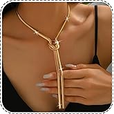 AOREAS Dainty Lariat Necklace for Women, Long Adjustable Bolo Chain with Tassel Dress Sweater Chain 14K Gold Plated Y-Shaped Drop Dangle Prom Jewelry Gold Gifts