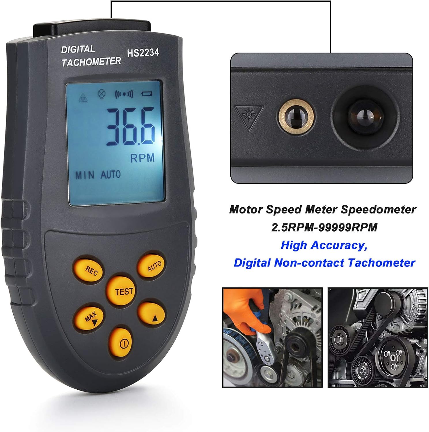 FITNATE Digital Tachometer RPM Meter, 2.5-99,999 RPM Accuracy with ...