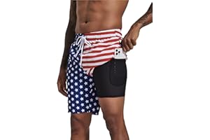 difficort Mens Swim Trunks with Compression Liner Quick Dry Bathing Suits Shorts with Zipper Pockets