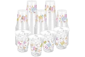 ZCPTZ 100 Pcs Butterfly Plastic Cups 12 oz Butterfly Disposable Cups Clear Butterfliy Theme Drinking Cup Spring Party Favor Drinking Beverage Cup for Baby Shower Birthday Party Supplies