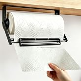 TIUIT Paper Towel Holder Under Cabinet Wall Mount One-Handed Easy Tear Self Adhesive Paper Towel Holder Under Counter for Kitchen, 304 Stainless Steel Hanging Paper Towel Rack Black