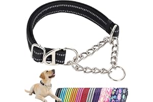 ONEFOJOJO Martingale Dog Collar with Soft Padded - Reflective Choke Chain Collar, Heavy Duty Dual D-Rings no Pull Dog colla for Large/Medium/XL,XXL Dogs - Comfort Training Collar(Black M)
