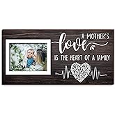 Yudarte Mom Gifts from Daughter and Son - Rustic Nature Wood Picture Frame Hand String Art - Unique Mother Birthday Gifts for Mom Photo 4x3 Inches- A Mother's Love Is the Heart of A Family