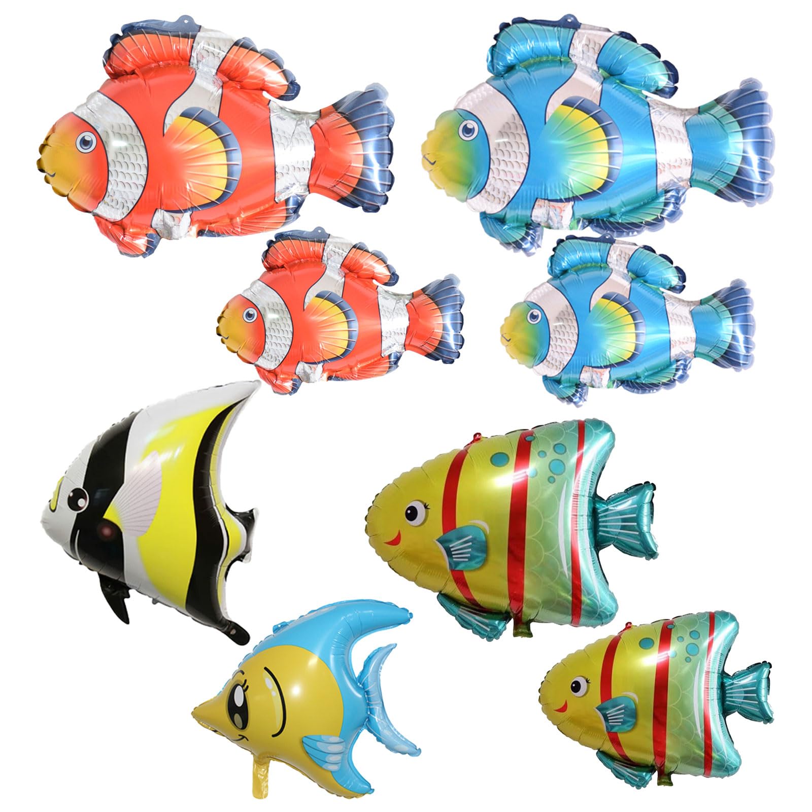 Photo 1 of 8 Pcs Fish Balloons, Under The Sea Clownfish Tropical Fish Bubble Sea Animal Creature Foil Balloons for Baby Shower Under The Ocean Themed Birthday Party Decorations
