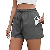 PINSPARK Womens Athletic Shorts High Waisted Running Shorts 2 in 1 Drawstring Quick Dry Gym Shorts with Zipper Pockets