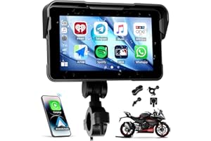 OILIEHU Wireless Motorcycle Carplay GPS Navigation System with Apple Carplay and Android Auto,5-Inch Waterproof Touchscreen Motorcycle Portable Car Stereo with Dual Bluetooth