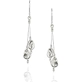 Women's 925 Sterling Silver Long Dangle Earrings with Free Form Silver Beads