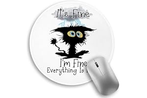 LEBROCOLI Black Cat Round Mouse Pad, Funny Small Mouse Pad with Non-Slip Rubber Base, Stitched Edge Mousepad for Desk Wireless Mouse, Gaming Mouse Mat for Computer Laptop Home Office Women, 8.6 x 8.6 Inch