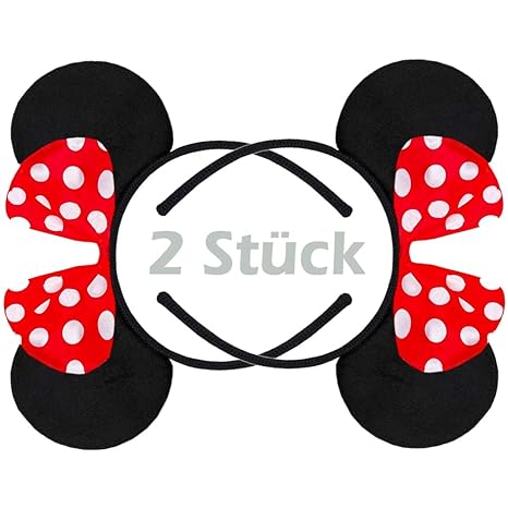 Hatstar Haarreifen mit Maus Ohren | Mouse Ears in schwarz mit roter Schleife und weißen Punkten für Kinder und Erwachsene