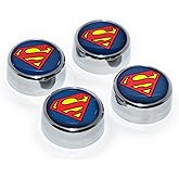 Elektroplate Officially Licensed DC Comics Superman Logo Chrome Plated Superhero License Plate Screw Cap Covers - Set of 4