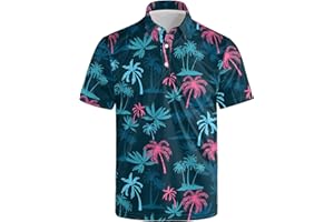 QAVHIGK Men's Funny Golf Shirts Hawaiian Polo Shirts 80S Flashes Polo Shirts Funny Hawaiian Beach Summer Golf Polo Shirts