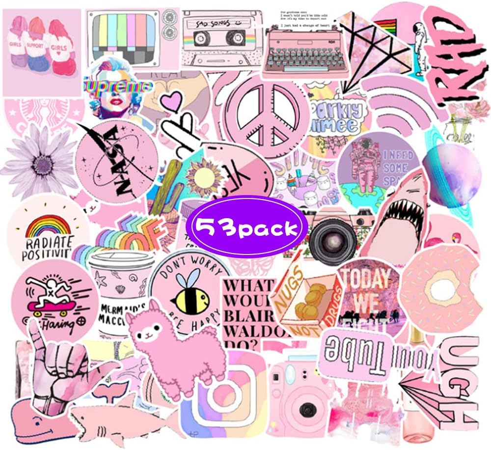 VSCO Stickers Aesthetic, 53 Pcs Vinyl Stickers for Laptops Waterproof Decals Trendy Vsco Girls Stuff