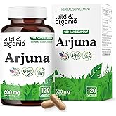 Wild & Organic Arjuna Bark Capsules - Overall Support - Arjuna Powder Supplement - 120 Herbal Capsules - 4-Month Supply - Terminalia Bark & Leaf Extract - Vegan, No Fillers, Non-GMO