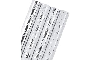 WRAPAHOLIC Christmas Wrapping Paper Roll - Silver Snowflakes, Candy Cane Holiday Collection with Metallic Foil Shine - 4 Roll