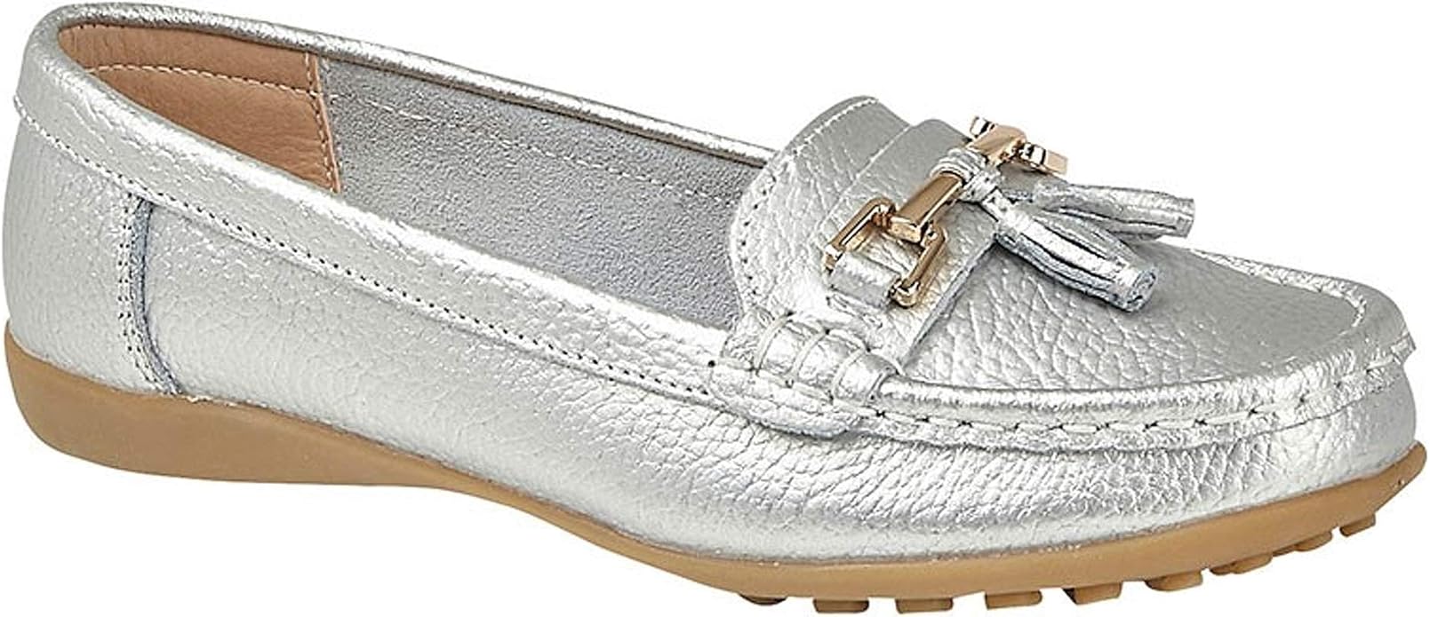 ladies silver loafers