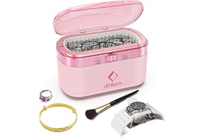LifeBasis Ultrasonic Jewelry Cleaner, 17 OZ Ultrasonic Cleaner with 42kHz, Portable Jewelry Cleaner with 5 Cleaning Timer and Watch Holder for Jewelry Eyeglasses Watches Gold - Pink