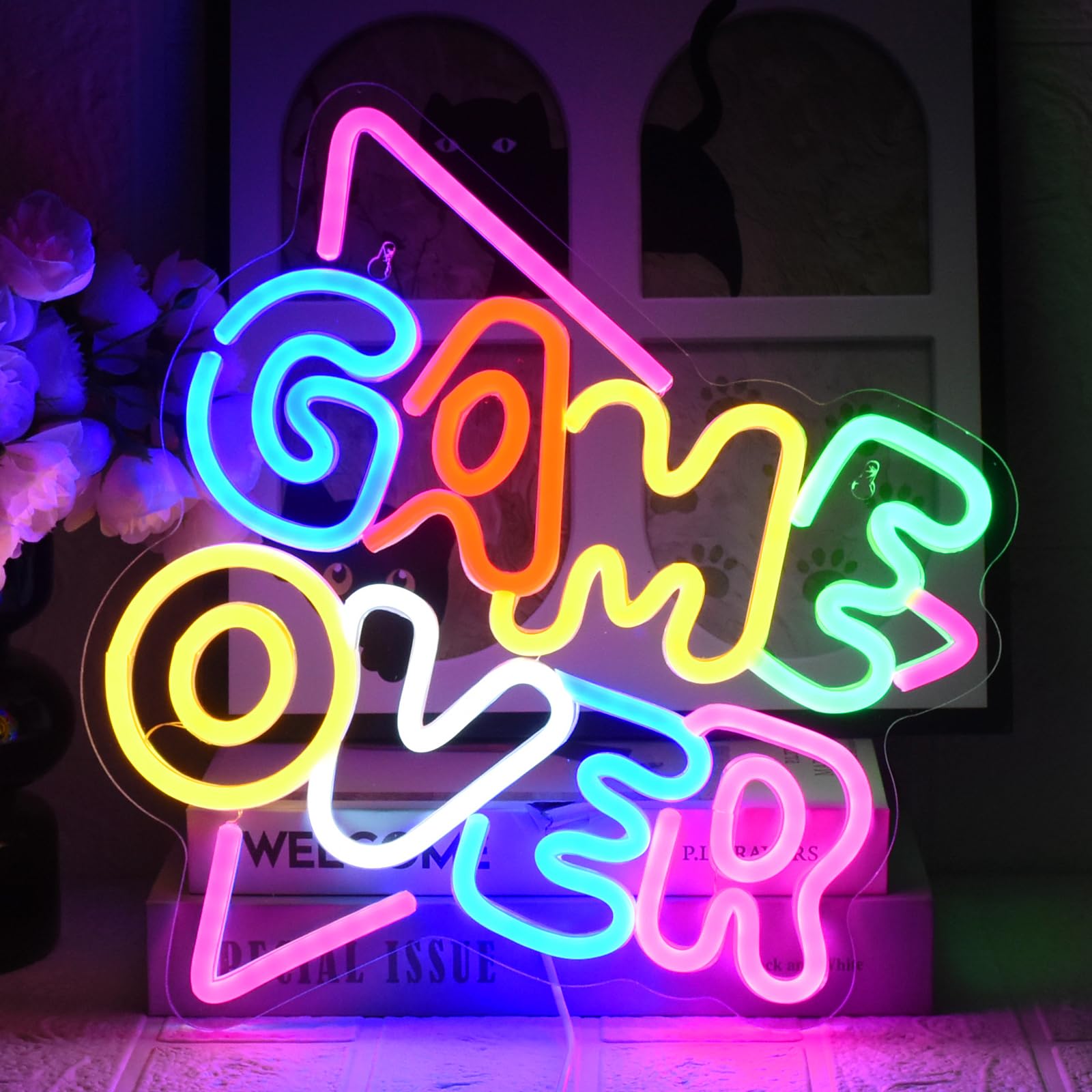 UExnkj-Y Game Over Neon Sign Game Zone Neon Light USB powered LED neon with switch, suitable for game room, club, party, nightclub, gift wall decoration