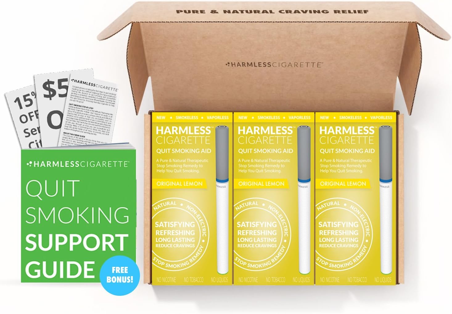 Quit Smoking Aid Oxygen Inhaler with Turbo Air Filter, Natural Remedy, Smoke-Free Fake-Cigarette to Reduce Cravings and Overcome The urge to Smoke (Lemon, Best Value, Variation Set)