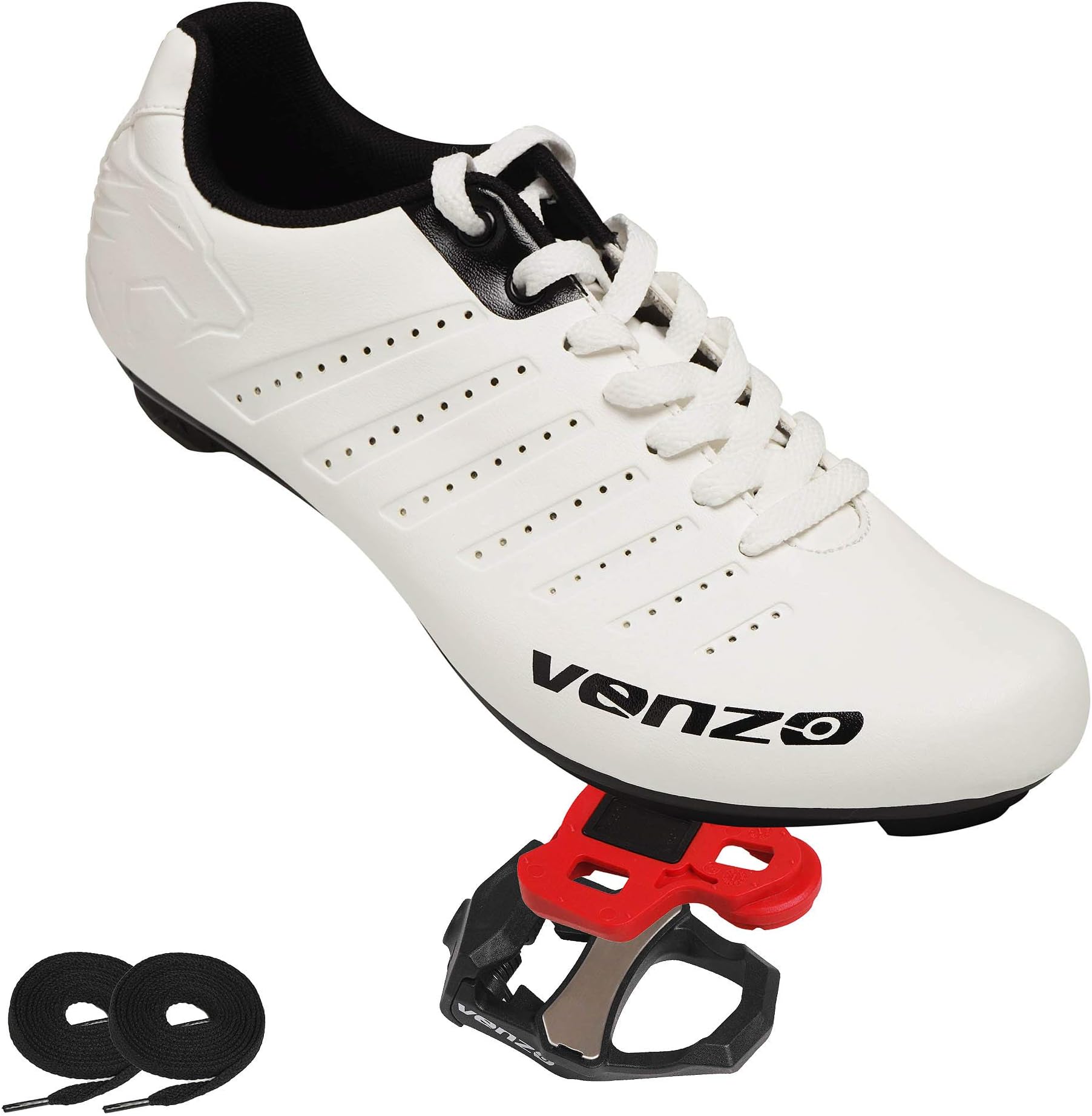 Venzo Bicycle Men's Lace Road Cycling Riding Shoes Look KEO Compatible Pedals & Cheats for Outdoor or Indoor